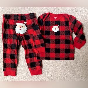 Carter’s Baby Red and Black Buffalo Plaid Two Piece Santa Pajama Set - 18 Months